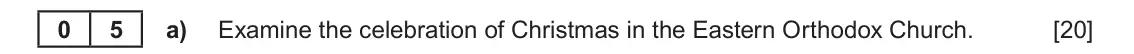 June 2024 Component 1A, question 5(a): Examine the celebration of Christmas in the Eastern Orthodox Church.