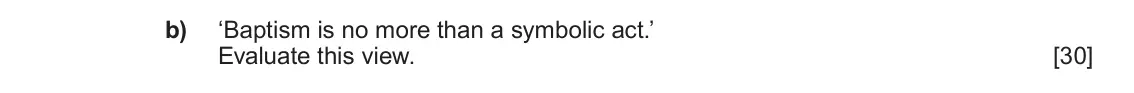 June 2025 Component 1A, question 4(b): ‘Baptism is no more than a symbolic act.’ Evaluate this view.