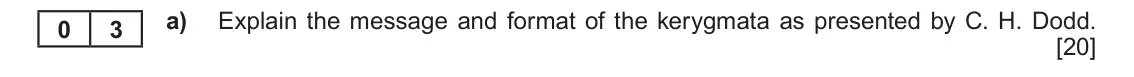 Autumn 2020 Component 1A, question 3(a): Explain the message and format of the kerygmata as presented by C. H. Dodd. 