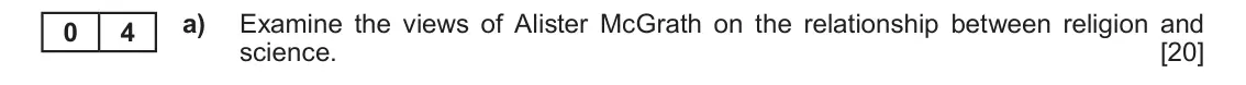 Autumn 2020 Component 1A, question 4(a): Examine the views of Alister McGrath on the relationship between religion and science.