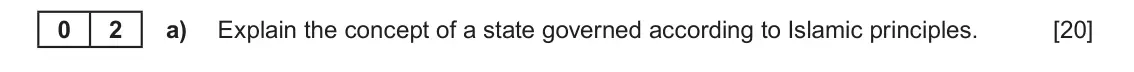 June 2023 Component 1B, question 2(a): Explain the concept of a state governed according to Islamic principles.