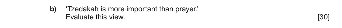 June 2022 Component 1C, question 4(b): ‘Tzedakah is more important than prayer.’ Evaluate this view.