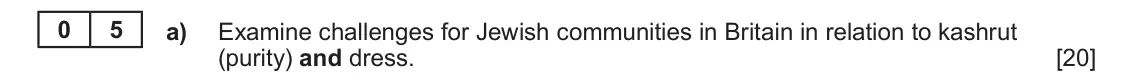 June 2024 Component 1C, question 5(a): Examine challenges for Jewish communities in Britain in relation to kashrut (purity) and dress.