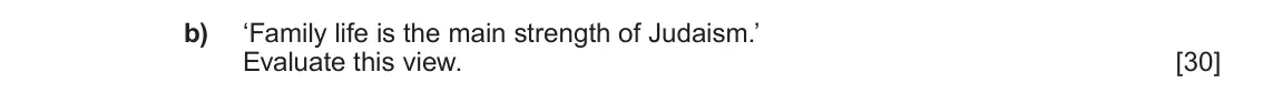 June 2025 Component 1C, question 4(b): ‘Family life is the main strength of Judaism.’ Evaluate this view.