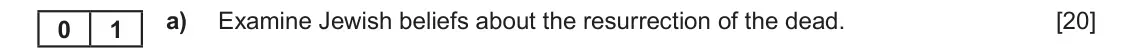 Autumn 2020 Component 1C, question 1(a): Examine Jewish beliefs about the resurrection of the dead.