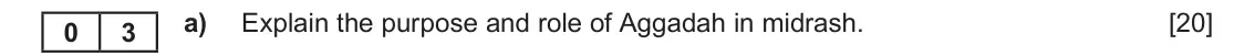 Autumn 2020 Component 1C, question 3(a): Explain the purpose and role of Aggadah in midrash.