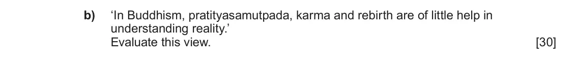 June 2024 Component 1D, question 1(b): ‘In Buddhism, pratityasamutpada, karma and rebirth are of little help in understanding reality.’ Evaluate this view.