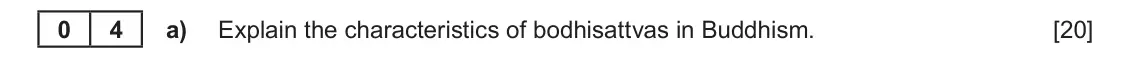 June 2025 Component 1D, question 4(a): Explain the characteristics of bodhisattvas in Buddhism.