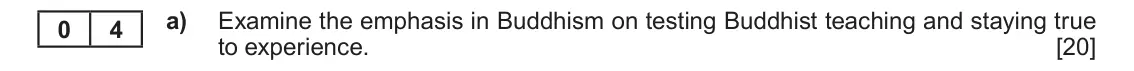 Autumn 2020 Component 1D, question 4(a): Examine the emphasis in Buddhism on testing Buddhist teaching and staying true to experience.