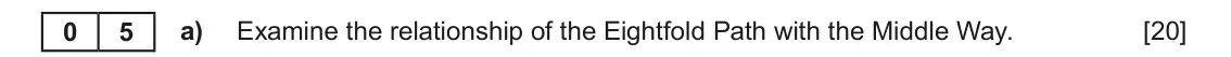 Autumn 2021 Component 1D, question 5(a): Examine the relationship of the Eightfold Path with the Middle Way. 0 5