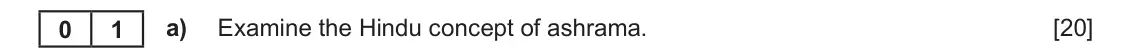 June 2024 Component 1E, question 1(a): Examine the Hindu concept of ashrama. 0 1