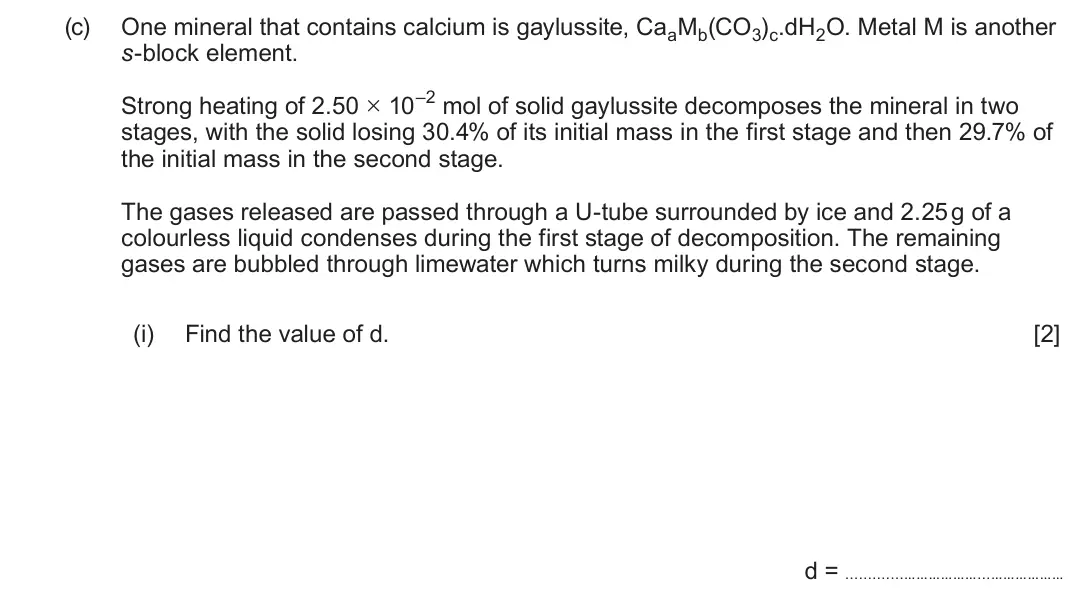 June 2025 Component 1, question 11(c)(i): Find the value of d. [2] d = ………………...………………