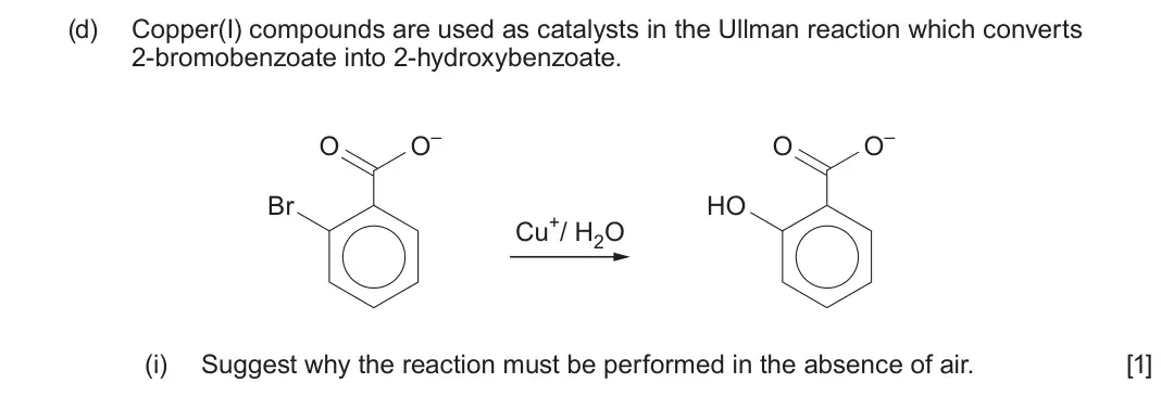 June 2025 Component 1, question 12(d)(i): Suggest why the reaction must be performed in the absence of air. [1]
