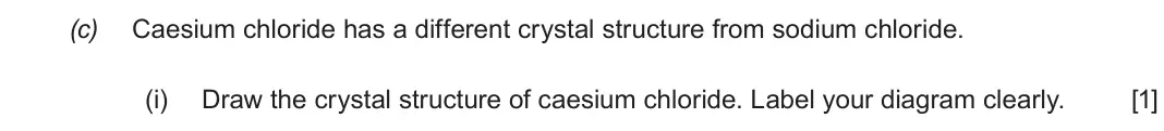 Autumn 2021 Component 1, question 9(c)(i): Draw the crystal structure of caesium chloride. Label your diagram clearly.  [1]