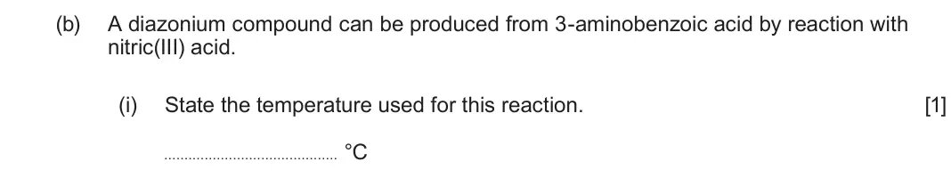 June 2025 Component 2, question 9(b)(i): State the temperature used for this reaction. [1] °C
