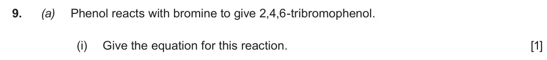 Autumn 2020 Component 2, question 9(a)(i): Give the equation for this reaction. [1]