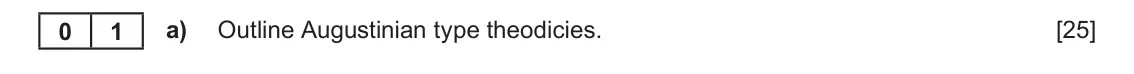 June 2024 AS Component 2, question 1(a): Outline Augustinian type theodicies. 