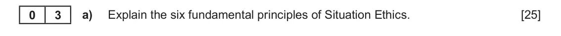 June 2022 AS Component 3, question 3(a): Explain the six fundamental principles of Situation Ethics.