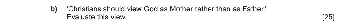 June 2022 AS Component 1A, question 1(b): ‘Christians should view God as Mother rather than as Father.’ Evaluate this view.