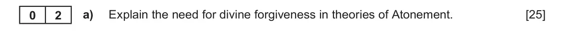 June 2024 AS Component 1A, question 2(a): Explain the need for divine forgiveness in theories of Atonement.