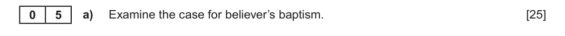 June 2024 AS Component 1A, question 5(a): Examine the case for believer’s baptism.