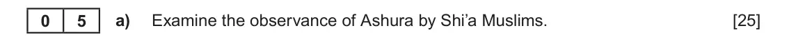 June 2023 AS Component 1B, question 5(a): Examine the observance of Ashura by Shi’a Muslims.