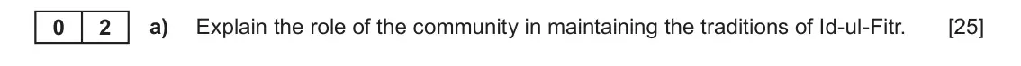 June 2024 AS Component 1B, question 2(a): Explain the role of the community in maintaining the traditions of Id-ul-Fitr.