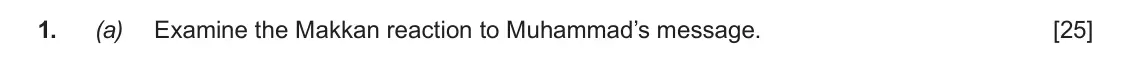 Autumn 2020 AS Component 1B, question 1(a): Examine the Makkan reaction to Muhammad’s message.