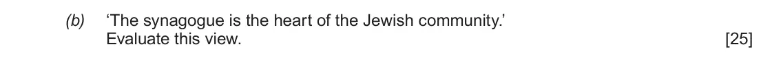 June 2018 AS Component 1C, question 4(b): ‘The synagogue is the heart of the Jewish community.’ Evaluate this view.