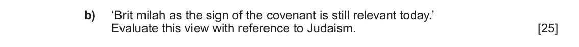 June 2023 AS Component 1C, question 5(b): ‘Brit milah as the sign of the covenant is still relevant today.’ Evaluate this view with reference to Judaism.