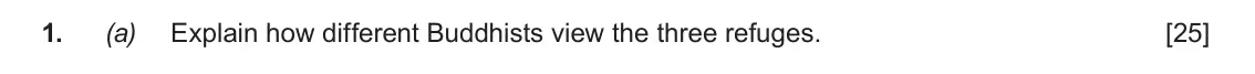 June 2019 AS Component 1D, question 1(a): Explain how different Buddhists view the three refuges.