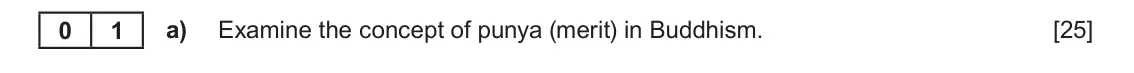 June 2022 AS Component 1D, question 1(a): Examine the concept of punya (merit) in Buddhism.