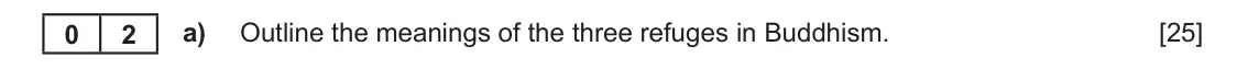 June 2022 AS Component 1D, question 2(a): Outline the meanings of the three refuges in Buddhism.