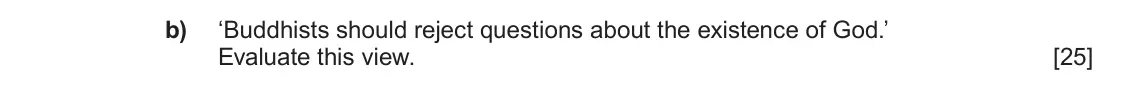 June 2022 AS Component 1D, question 4(b): ‘Buddhists should reject questions about the existence of God.’ Evaluate this view.