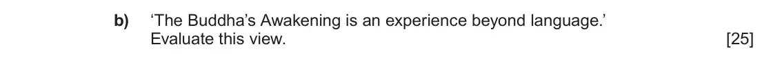 June 2022 AS Component 1D, question 5(b): ‘The Buddha’s Awakening is an experience beyond language.’ Evaluate this view.