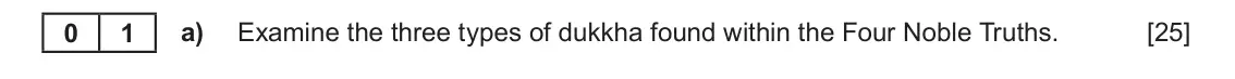 June 2024 AS Component 1D, question 1(a): Examine the three types of dukkha found within the Four Noble Truths.