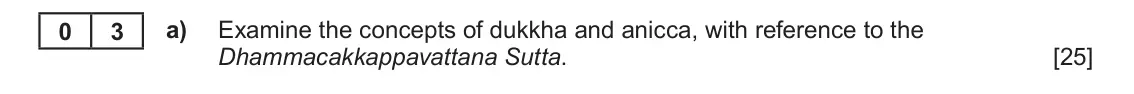 June 2024 AS Component 1D, question 3(a): Examine the concepts of dukkha and anicca, with reference to the Dhammacakkappavattana Sutta.