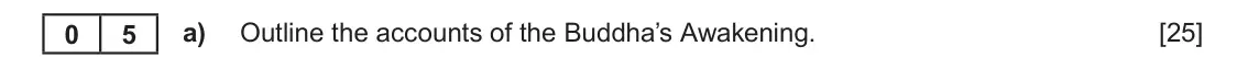 June 2024 AS Component 1D, question 5(a): Outline the accounts of the Buddha’s Awakening.