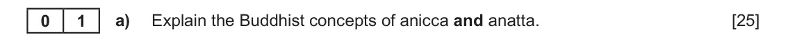 June 2025 AS Component 1D, question 1(a): Explain the Buddhist concepts of anicca and anatta.