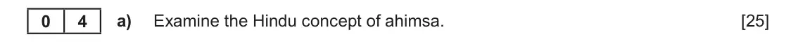 June 2022 AS Component 1E, question 4(a): Examine the Hindu concept of ahimsa.
