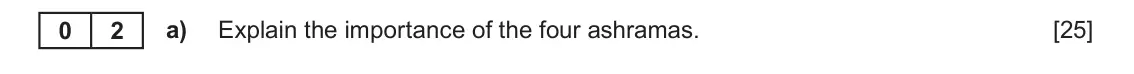 June 2024 AS Component 1E, question 2(a): Explain the importance of the four ashramas.
