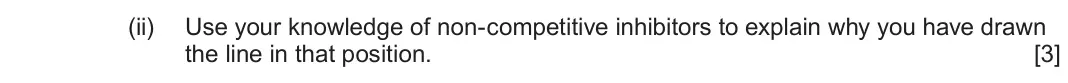 June 2025 AS Component 1, question 3(c)(ii): Use your knowledge of non-competitive inhibitors to explain why you have drawn the line in that position. [3]