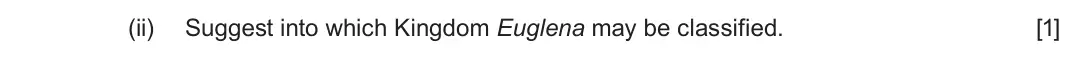 June 2025 AS Component 1, question 4(e)(ii): Suggest into which Kingdom Euglena may be classified. [1]