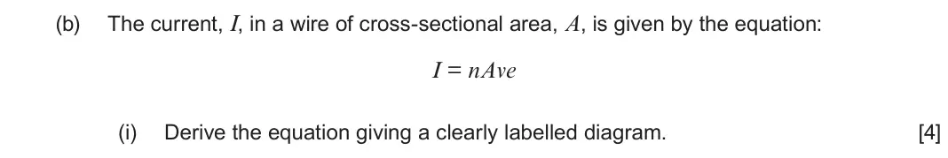 June 2023 AS Component 2, question 5(b)(i): Derive the equation giving a clearly labelled diagram. [4]