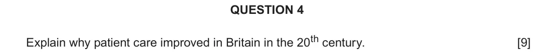June 2018 Component 2F, question 4: Explain why patient care improved in Britain in the 20th century.