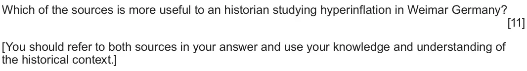 June 2025 Component 1G, question 4: Which of the sources is more useful to an historian studying hyperinflation in Weimar Germany? [You should refer to both sources in your answer and use your kno