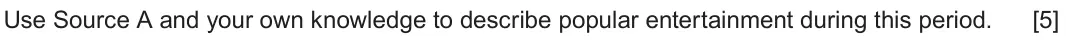 June 2024 Component 1H, question 1: Use Source A and your own knowledge to describe popular entertainment during this period.