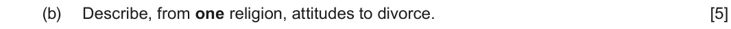 June 2025 Route A Component 1, question 1(b): Describe, from one religion, attitudes to divorce.