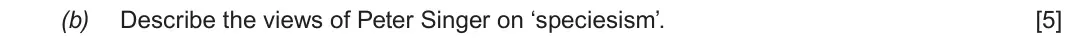 Autumn 2020 Route A Component 1, question 2(b): Describe the views of Peter Singer on ‘speciesism’.