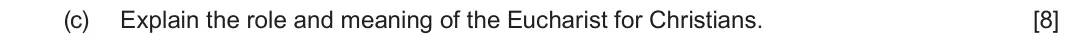 June 2023 Route A Component 2, question 2(c): Explain the role and meaning of the Eucharist for Christians.